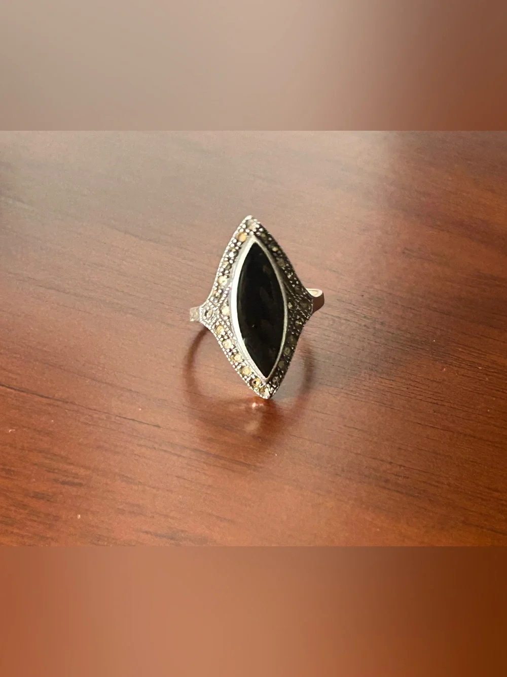 Black Marquise Silver Ring